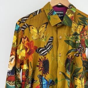 BARABAS Shirt Mens Large Floral Rhinestone Button Up Butterfly Luxury Maximalist